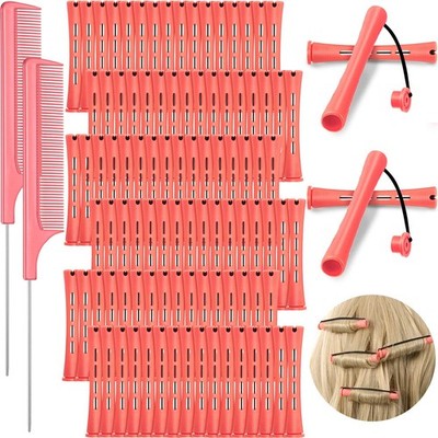 WILLBOND 96pcs Hair Perm Rods Heatless Curlers Plastic Combs Gift Pink