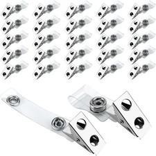 50 Pcs Metal ID Badge Clips With Clear PVC Straps Heavy Duty Name Badge Holders
