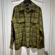 Big Sears Roebuck The Mens Store Plaid Shirt 17 XL Green Brown Long Sleeve