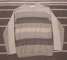Calvin Klein Sweater Adult Medium Gray Stripe Italian Yarn Wool Blend Men Sz LG