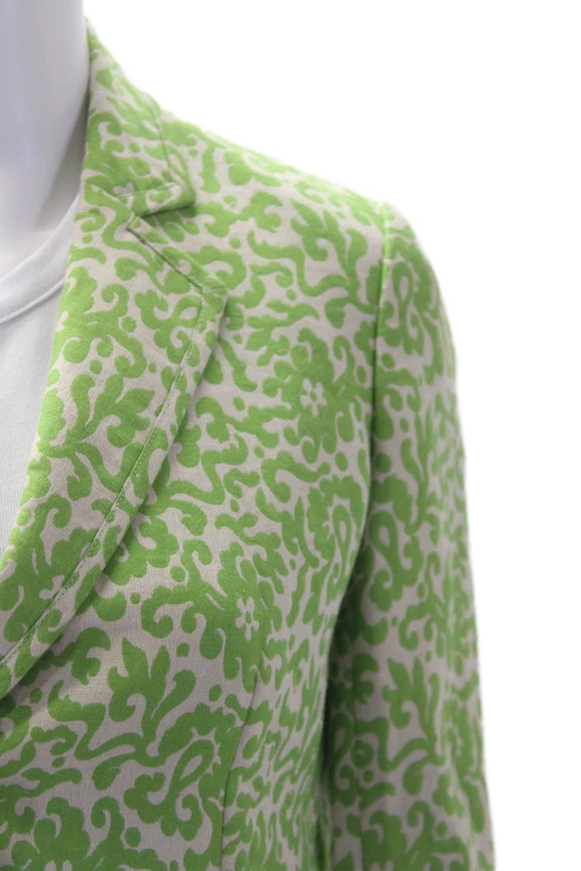 Blazer J Crew Mujer Lino Estampado Dos Botones Manga Larga Verde Talla 0 Foto 2 de 4