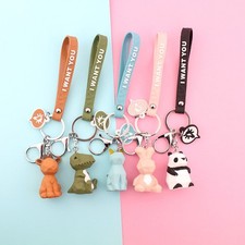 5Pcs Animal Rhinestone Keyrings Creative Bag Pendant Keychains