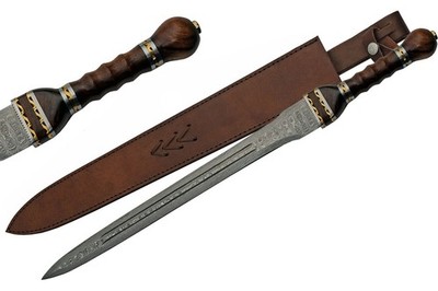 26  Fuller Gladius Sword Damascus Steel Blade Wooden Handle