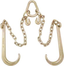 Tow Chain V Bridle with 15" J Hooks, 5/16'' Grab Hooks, 2ft Legs, Flatbed