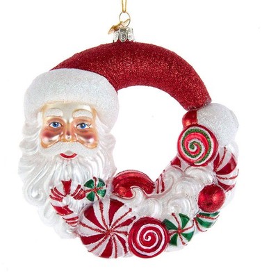Bellissimo Santa Candy Wreath Glass Ornament 7''
