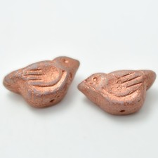 11x22 mm Bird - 2 Beads - Matte White Copper Wash - Czech Glass