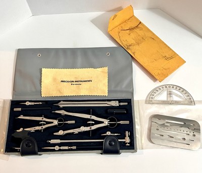 Vintage Bruning 64-170 Precision Instruments Germany Set Drafting Tools In Case