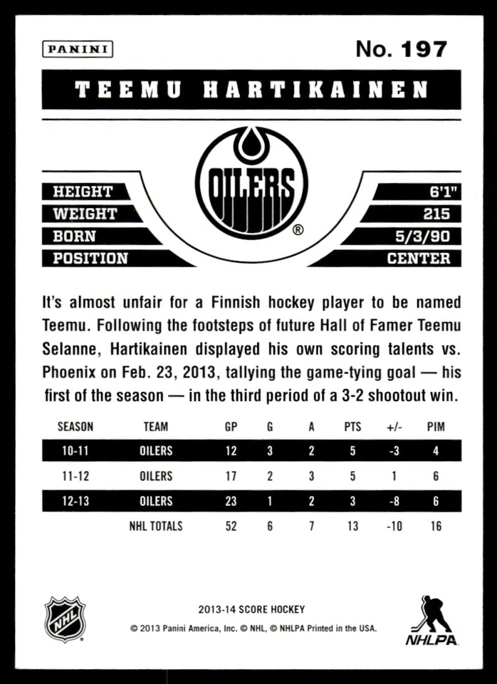 2013-14 Score Gold Teemu Hartikainen Edmonton Oilers #197 - Image 2 of 2