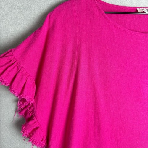 Umgee Damen Made in USA 100% Leinen Rüschenärmel ausgefranster Saum Bluse Rosa Größe M - Bild 3 von 8