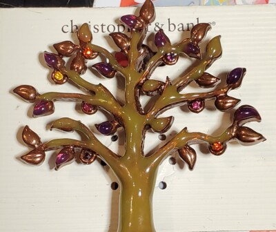 Christopher and Banks Brown Fall Tree of Life Brooch Pin Enameled Rhinestones 2 