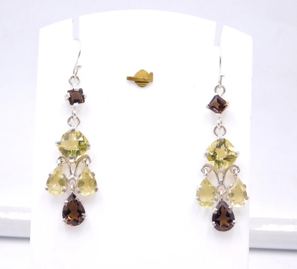 Серьги из стерлингового серебра 925 пробы с натуральным лимонным кварцем и дымчатыми драгоценными камнями 10,3 г - Изображение 2 из 4
