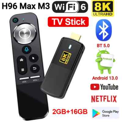H96 Max M3 Smart TV Stick 8K Android 13 WIFI6 Voice Control android HDMI T