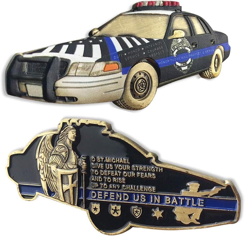 Law Enforcement Patrol Car Challenge Coin - St. Michael Prayer - Thin Blue Line