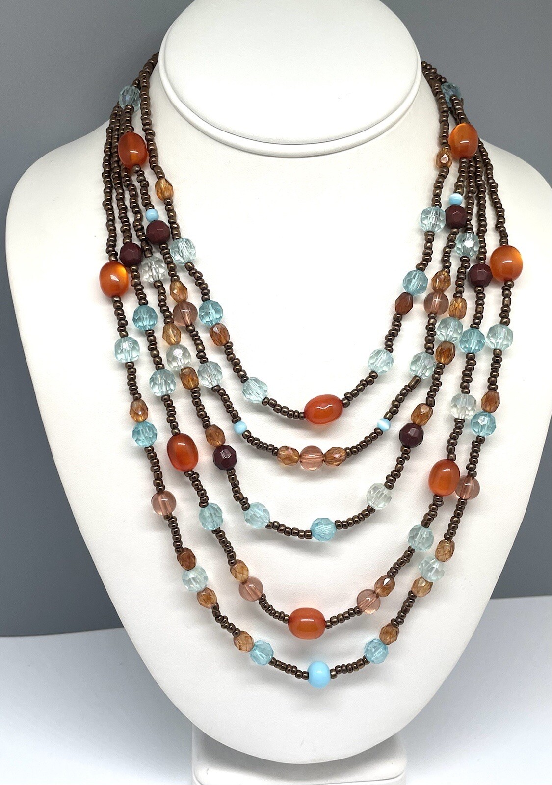 Five String Multicolored Bead Statment 19 Inch Ne… - image 2