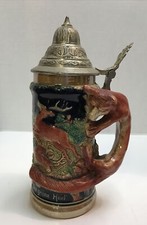 Vtg Ceramic Beer Stein Tankard Lid Des Jagers Freud Die Grune Heid Fox Handle 
