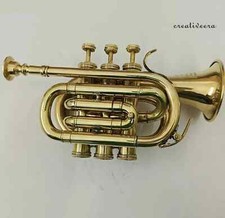 Antique Finished, Solid Designer Pocket Handmade, Polished Brass Trumpet Vintage