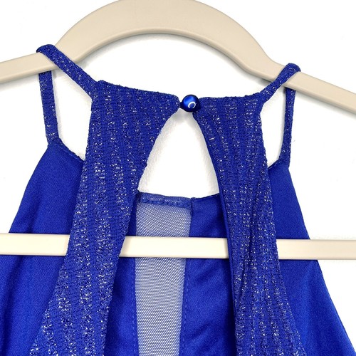 Charlotte Russe Electric Blue Cutout Halter Mini Dress XS Metallic Semi Formal - Picture 9 of 17