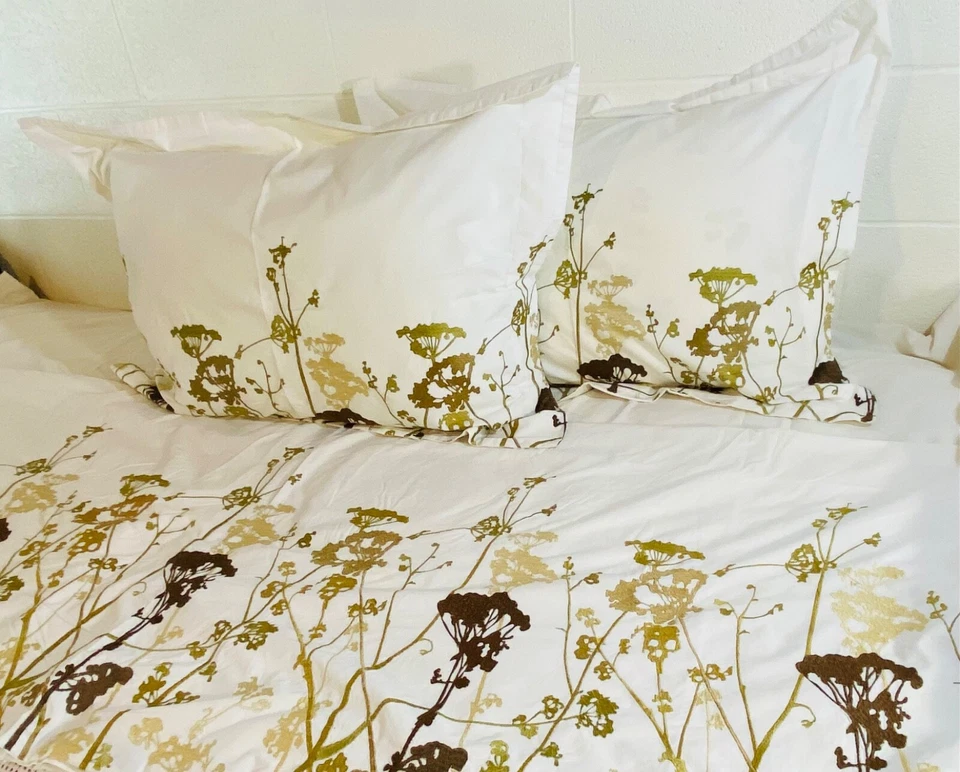 Margaret Muir Embroidered Duvet Cover/Pillow Shams 100% Cotton Gold Green Brown - Image 4 of 4