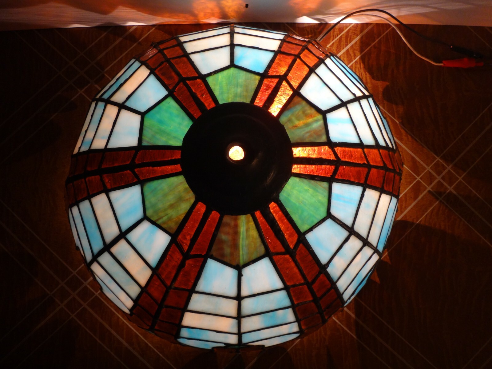 1930's VINTAGE Tiffany Style Leaded Stained Glass Hanging Light Fixture
