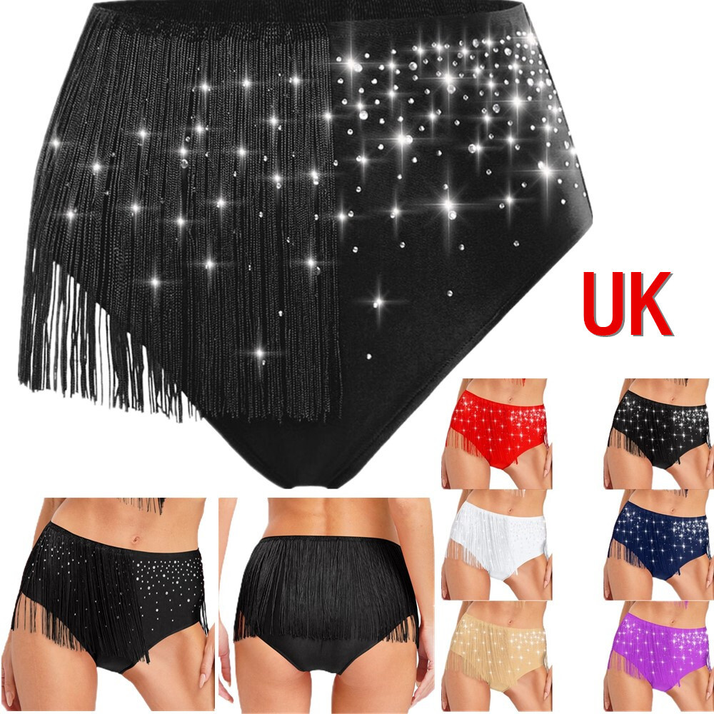 UK Women Rhinestone Fringe Skirt Briefs Lyrical Contemporary