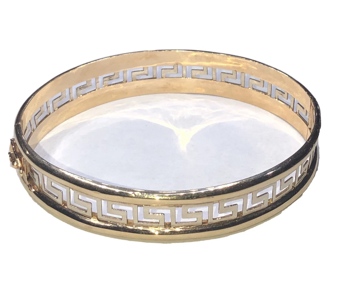 18K Solid Yellow Gold Versace Print Design Women s Bangle Bracelet