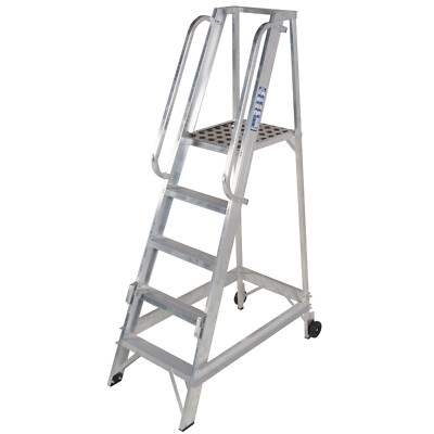 5 Stufen 1,3m Aluminium Lager Kommissioniertreppe & Handlauf Schmalgang Treppe
