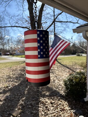 Large Deep American Flag Serenity Metal Cow  Bell Heroic Wind Chime