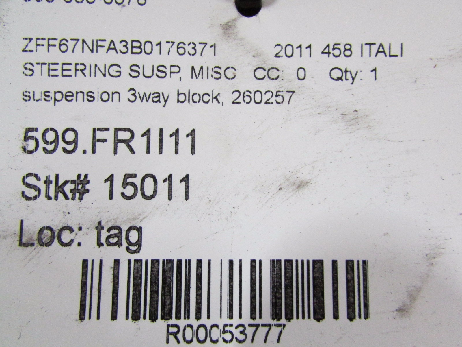 Ferrari 458 Italia, Suspension 3 Way Block, Used P/N 260257