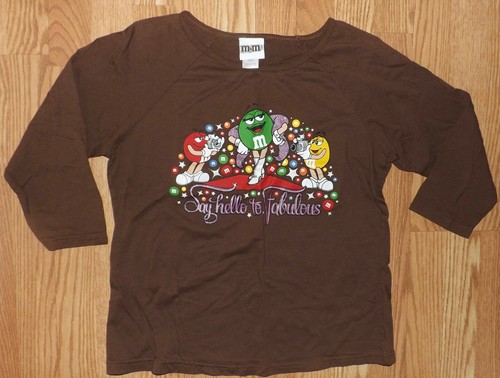 M&M CANDY BROWN STRETCHY ROUND NECK 3/4 SLEEVE WOMENS SIZE MEDIUM TOP BLOUSE