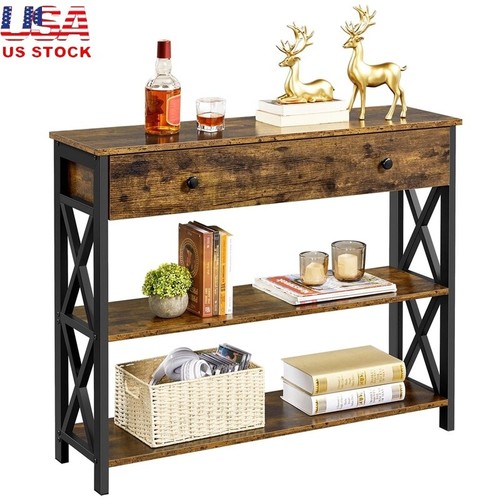 Wooden Console Table Entryway Table W/ Storage Drawer Rustic Finish Home Alden