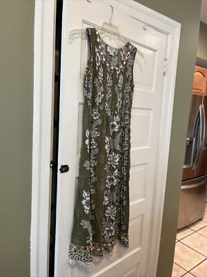 Faith Green White Floral Seashell accent Sleeveless Long Dress Women Size  PS - Main Image