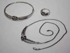 Designer Sterling Silver Diamond Necklace Bracelet  Ring Set .80tcw 072GRA 