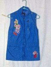 New Look Sleeveless zip up Up Button Down Distressed Blue Denim Shirt Top Small