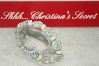 ESTATE VINTAGE Womens Bracelet Asian Porcelain Engraved Tiles Light Blue/ Aqua