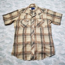 Vintage Panhandle Slim Shirt Mens 16-33 Brown Striped Short Sleeve Pearl Snap...