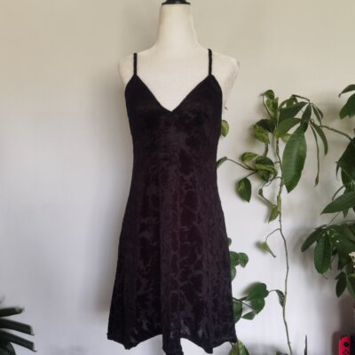 90s slip mini dress Black Vintage Spaghetti Strap Slightly Sheer Size:06 Step back in time st-club-dresses A-Line Off Shoulder Velvet