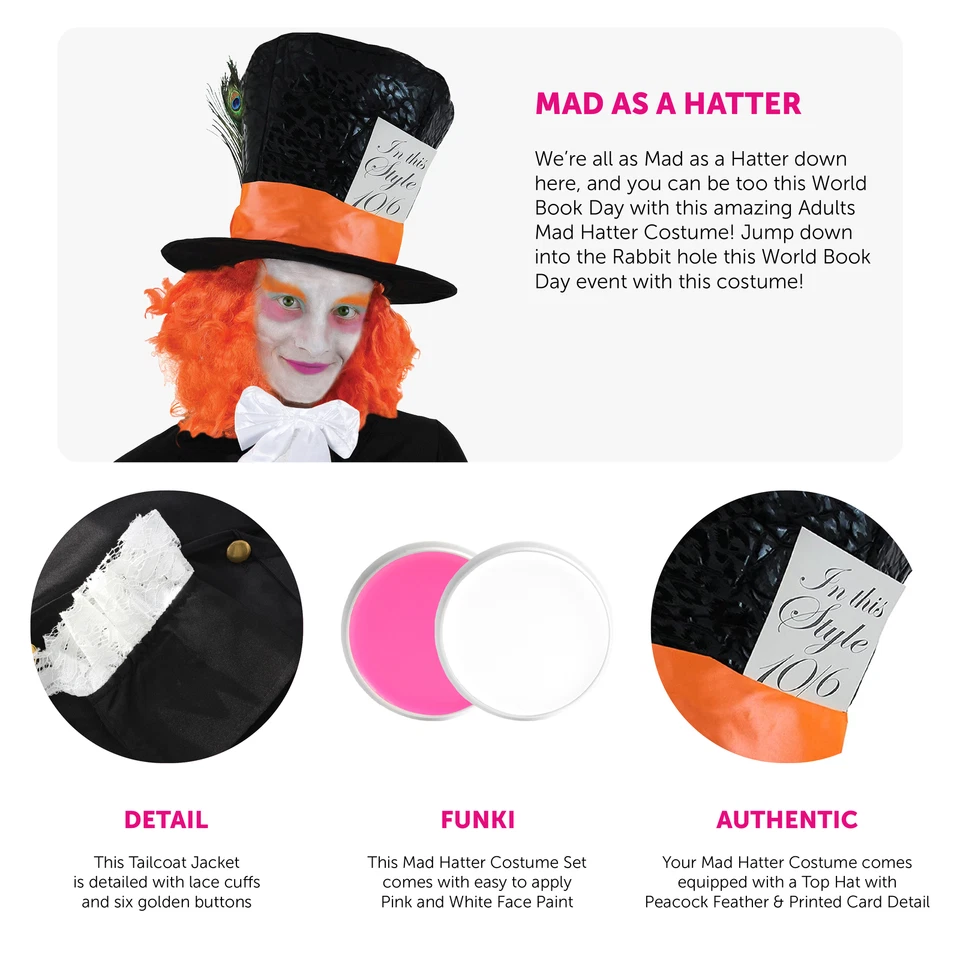 SOMBRERO ADULTOS PAÍS DE LAS MARAVILLAS DÍA MUNDIAL DEL LIBRO DISFRAZ DISFRAZ MAESTRO UNISEX Foto 2 de 4