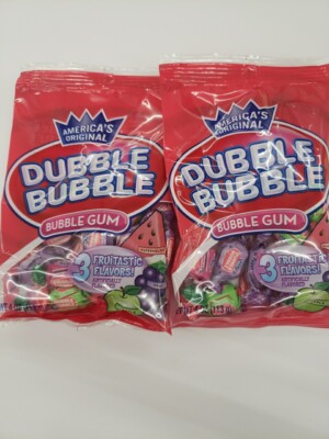 DUBBLE BUBBLE-''Assorted Fruit '' Flavored Bubble Gum 2 BAGS