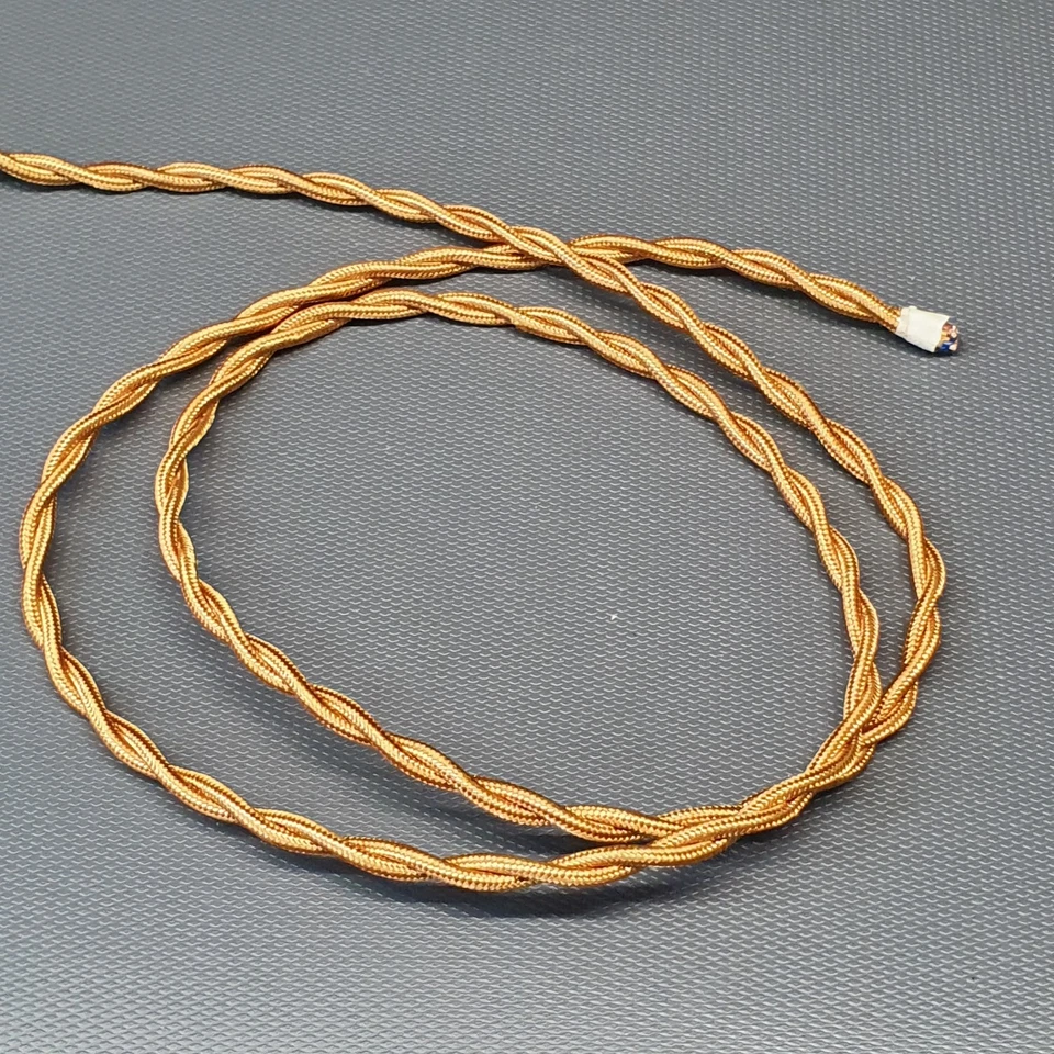 Fil électrique gainé tissu doré pour restauration de lampe ancienne / lustre - Photo 2/4