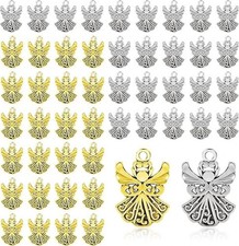 50PCS Metal Angel Charms for Jewelry Making, Alloy Antique Angel Wing Beads Bulk