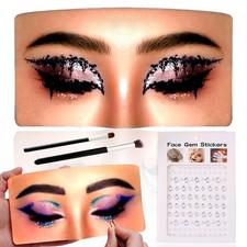 Silicone Mannequin Face for Makeup Practice Board with Makeup Brushes, Rhines...