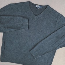 Polo Ralph Lauren Sweater Mens XL Blue V Neck 100 Cotton Knit Pullover Casual