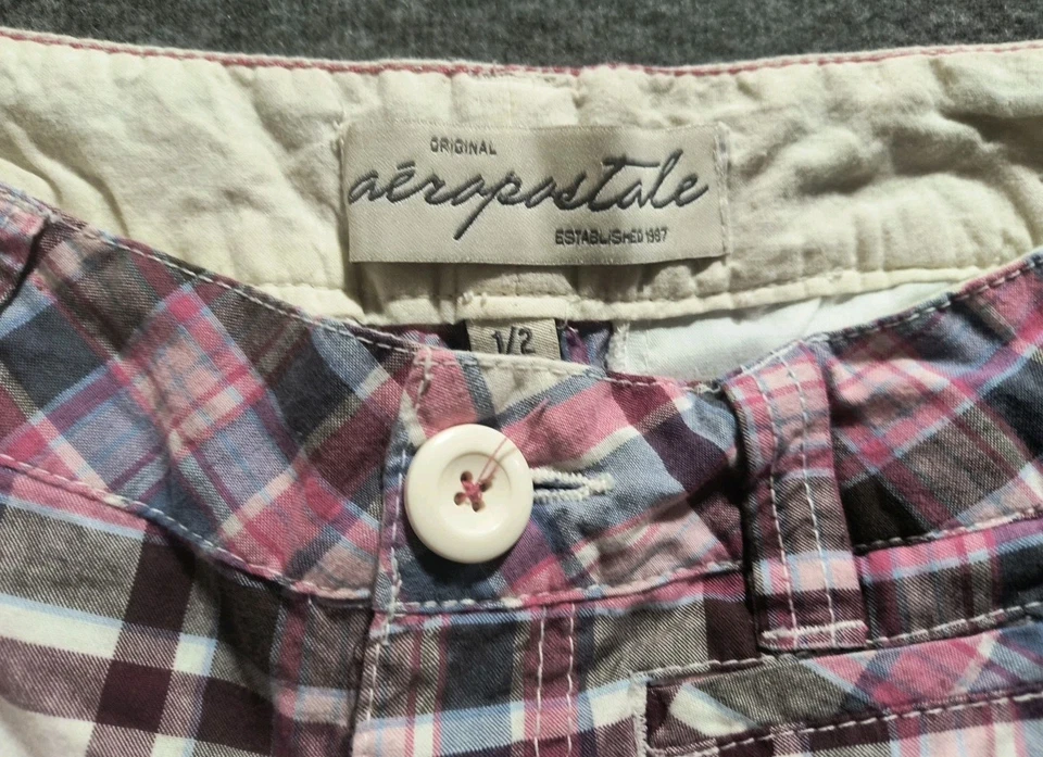 Pantalones Cortos Aeropostale a Cuadros Talla 1/2 Juniors Rosa Azul Para Mujer Foto 3 de 4