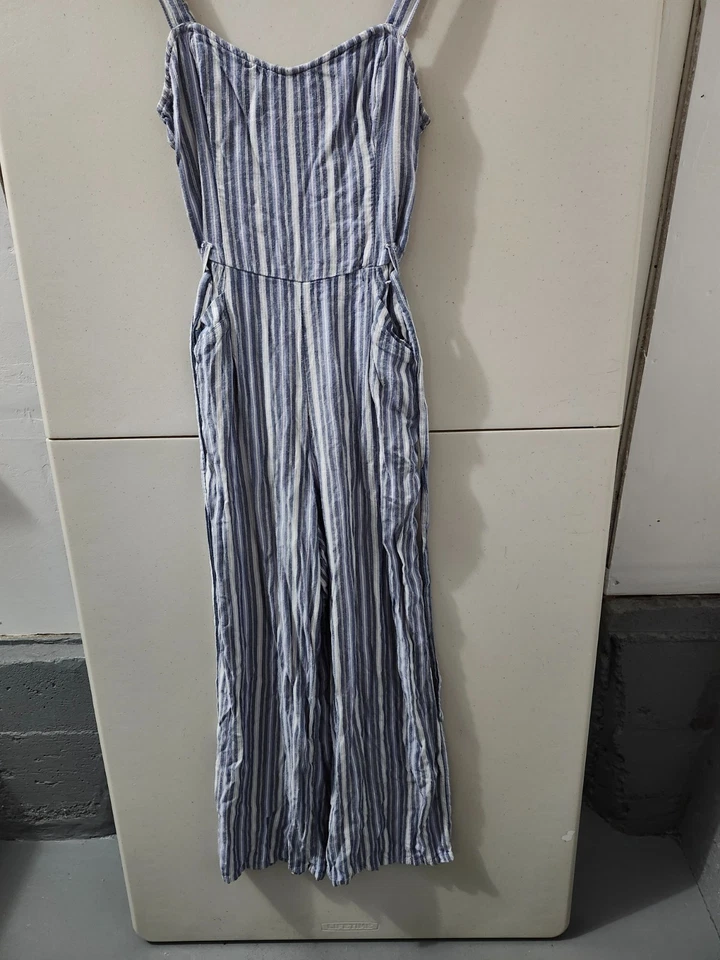 Mono Hollister Para Mujer M Azul Cami Tank Correa Calzoncillo Rayas Playa Boho Bolsillo Foto 2 de 4