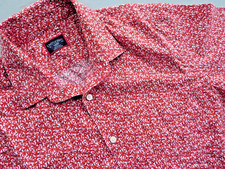 UNTUCKit Button Shirt Mens Large Red Short Sleeve Floral Cotton Slim w/ Pocket