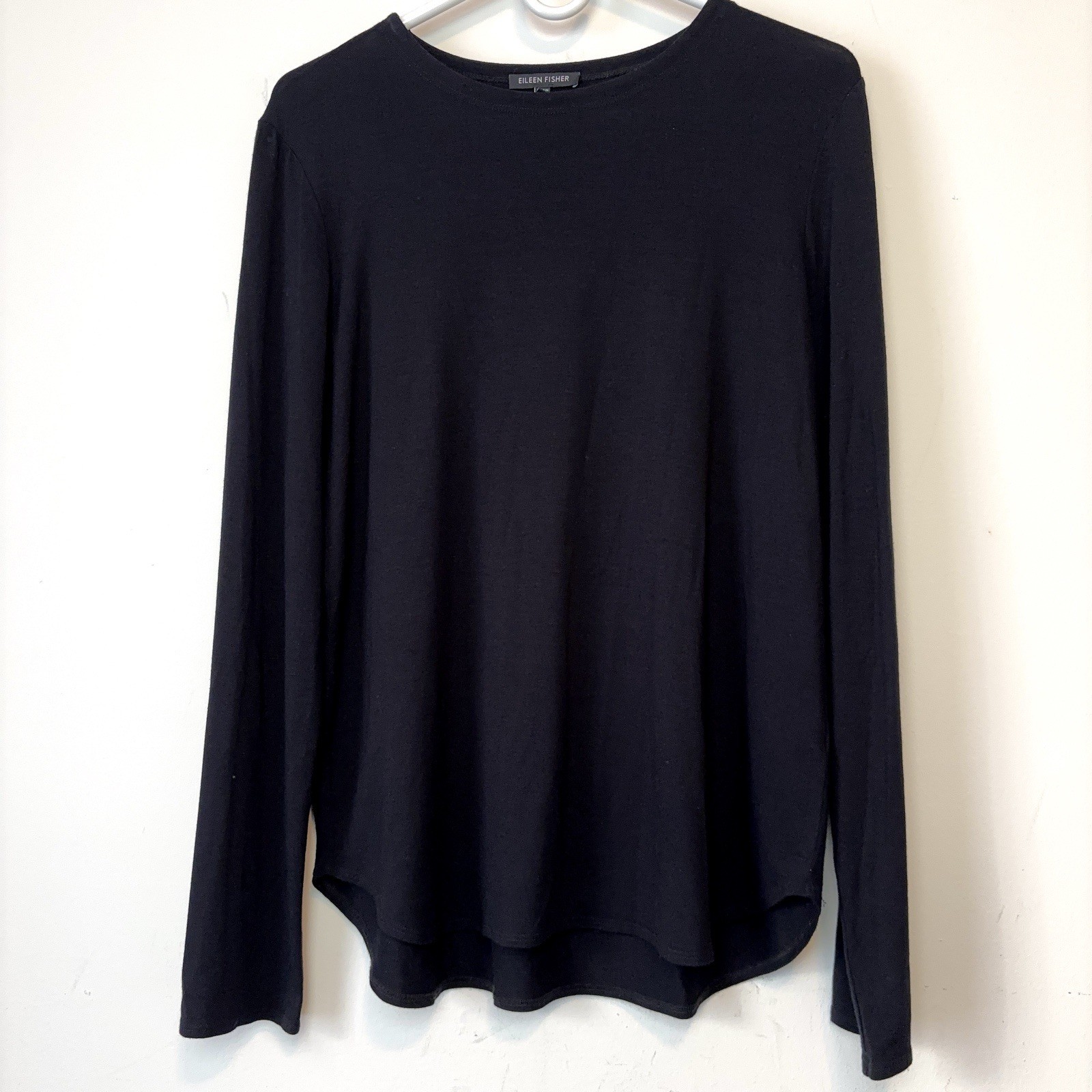 Eileen Fisher Top Women’s M Black Long Sleeve Rayon Lycra Round Neck Tunic USA