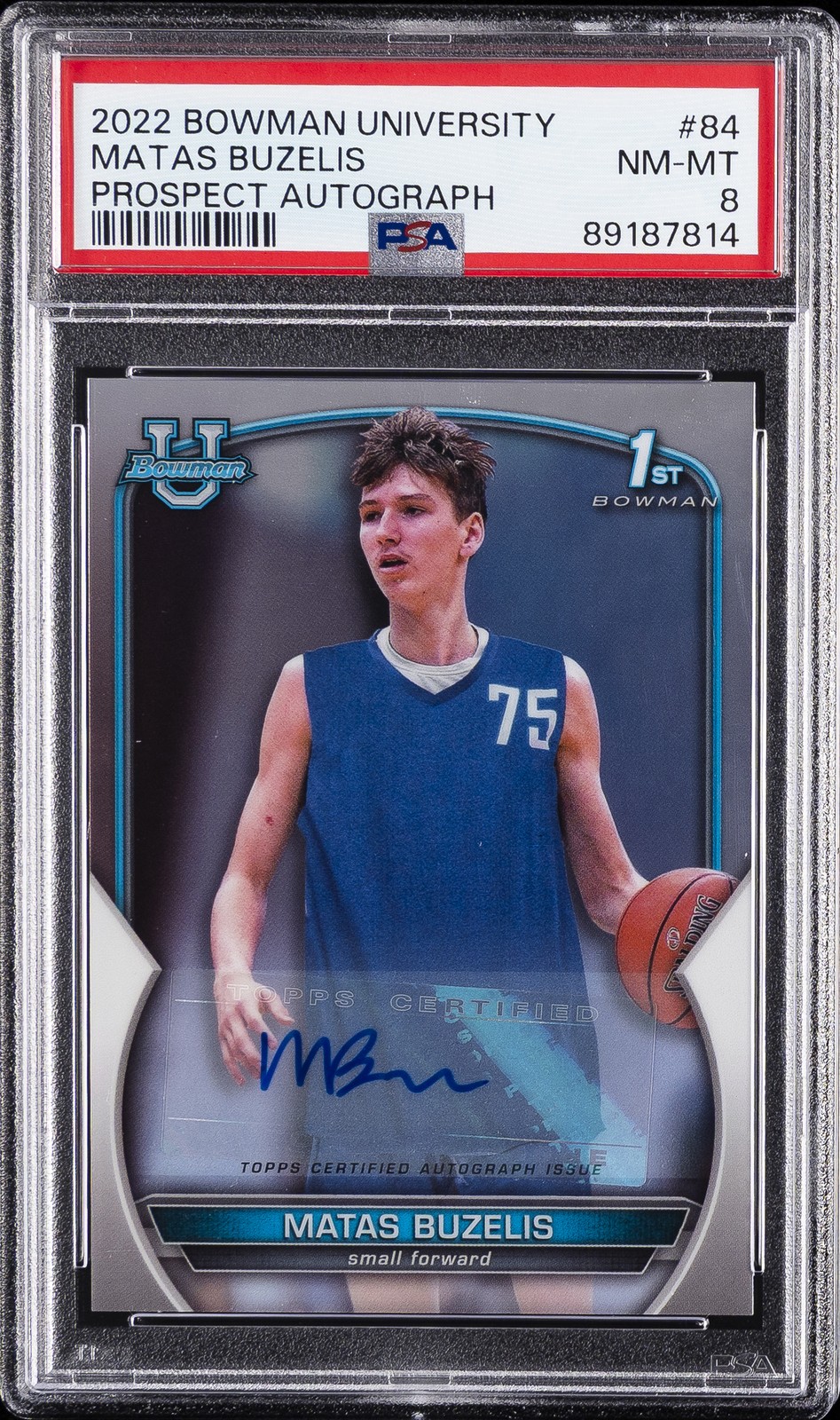 2022 BOWMAN CHROME UNIVERSITY PRSPCT AUTO #84 MATAS BUZELIS PSA 8