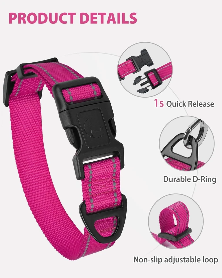 Dog Collar, Reflective and Adjustable Nylon Collar with Quick-Rele - Image 4 of 4