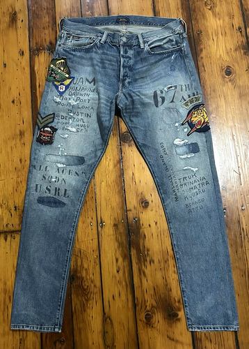 Ralph Lauren Polo Aztec Military Tiger Patchwork Sportsman Denim Patch Jean 35 - Picture 8 of 20