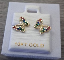 Pendientes de oro 10k mariposa tornillo trasero /arete maripos de oro 10K de rosa